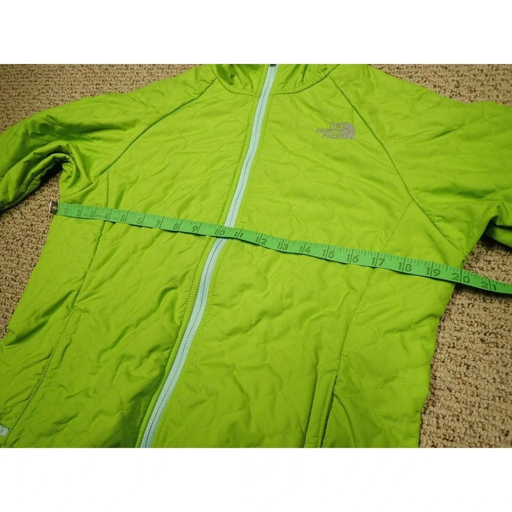 the NORTH FACE HOODED QUILTED FLEECE‎ LINED JACKET in Girl's Size XL 18 Green